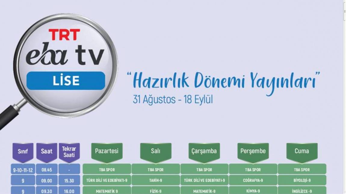 EBA TV LİSE YAYIN AKIŞI 